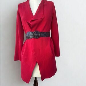 Eileen Fisher Red Silk-Cotton Knit Blend - Open Front Cardigan Sweater Size M